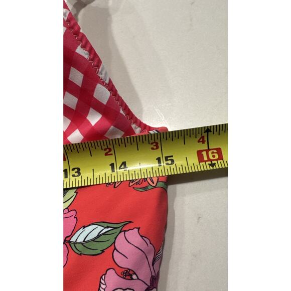 Tommy Bahama Halter Reversible Tankini Coral Summer Floral Gingham Swim Top - Picture 9 of 10